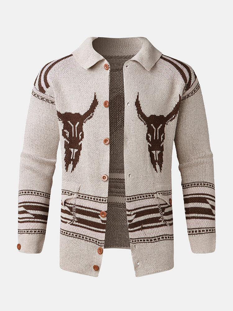Mens Vintage Pattern Single-Breasted Warm Knitted Sweater Cardigans - Trendha