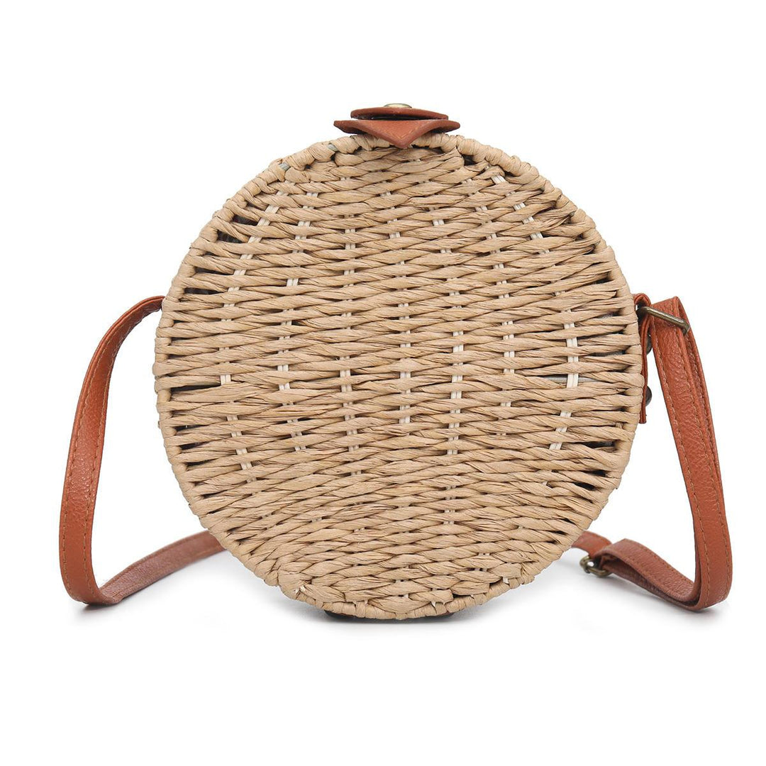 Women Summer Round Straw Shoulder Bag Vintage Woven Beach Tote Crossbody Handbag - Trendha