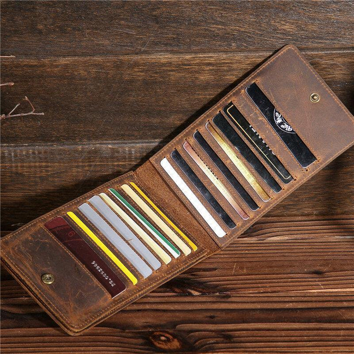 Men Genuine Leather Retro Business Solid Thin Multi-slot Card Case Card Holder Wallet - Trendha