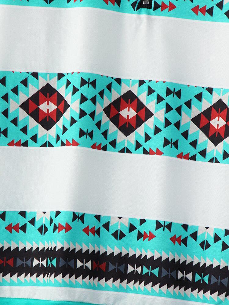 Women Geometry Print Half Zipper Front Pullover Ethnic Style Sweatshirt - Trendha