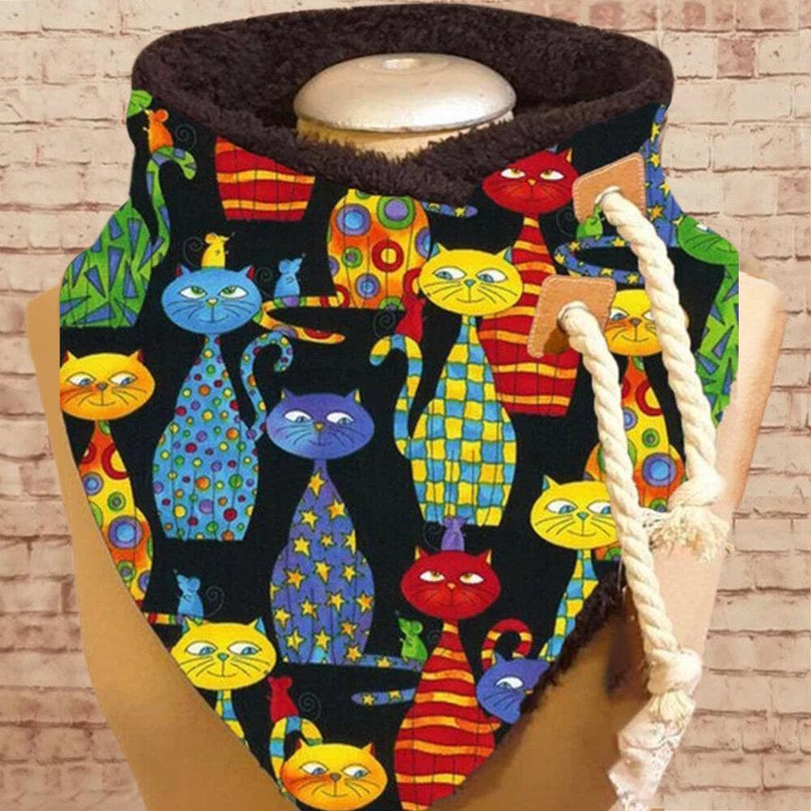 Women Cute Cartoon Colorful Funny Cats Pattern Soft Personality Neck Protection Keep Warm Scarf - Trendha