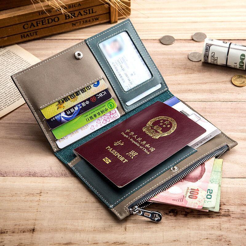 Women Genuine Leather Travel Anti-theft Thin Passport Bag Wallet - Trendha