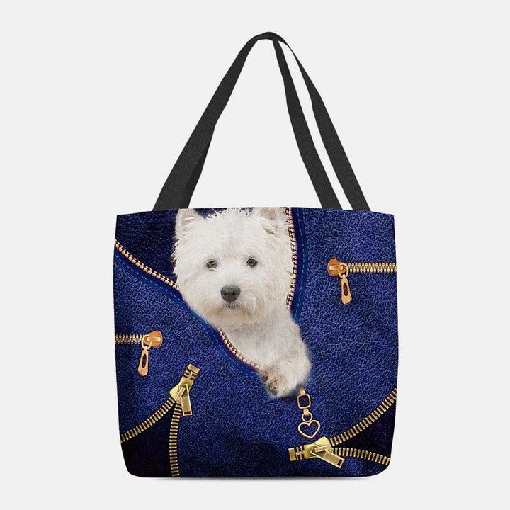 Women Canvas Cute 3D Three-dimensional Cartoon Dog Pattern Casual Shoulder Bag Handbag Tote - Trendha