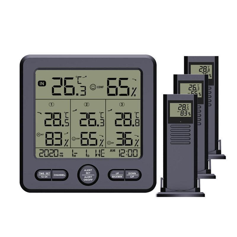 3 in 1 Indoor Outdoor Wireless Thermometer Hygrometer Weather Station With Color Alarm - Trendha