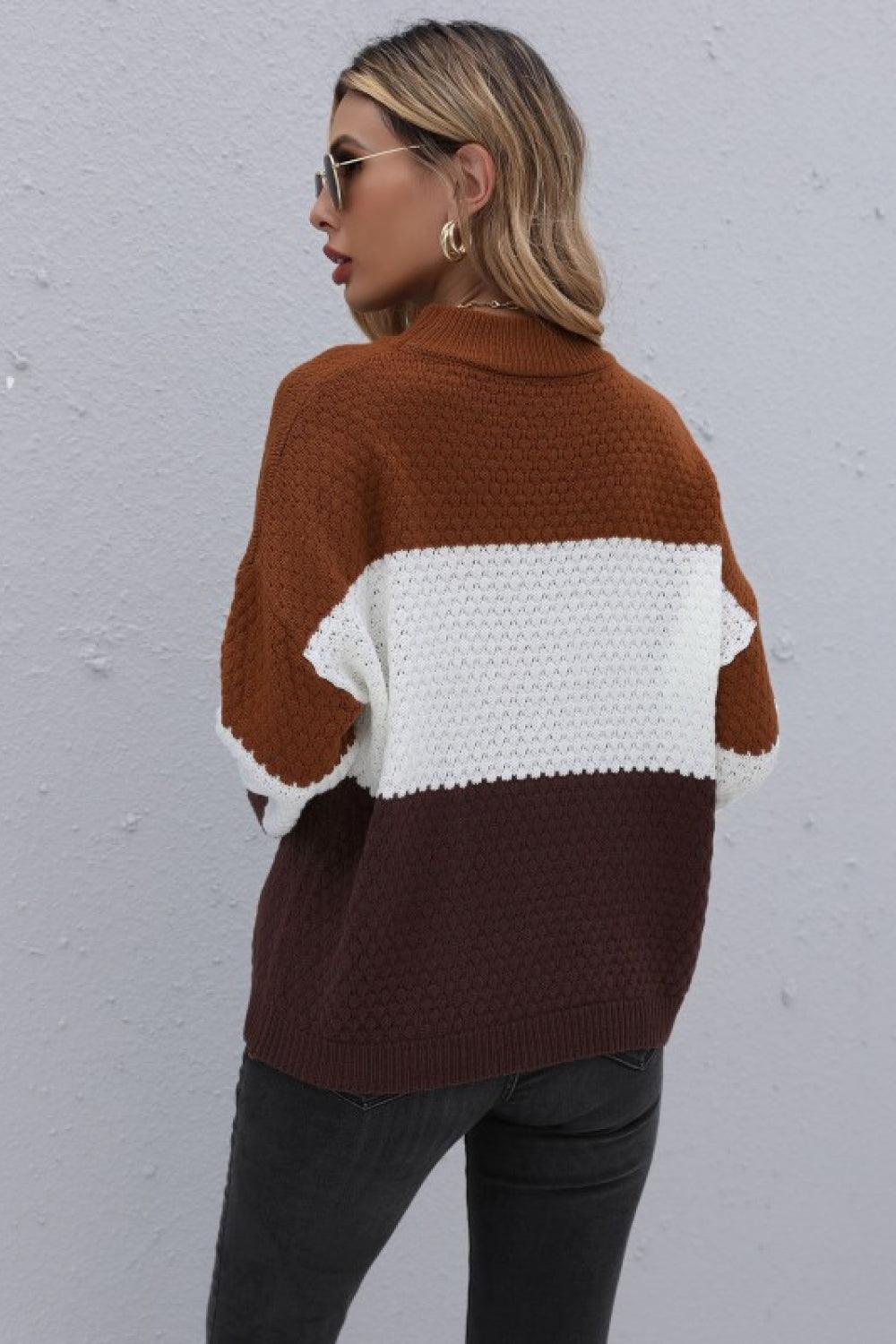 Color Block Long Sleeve Sweater - Trendha