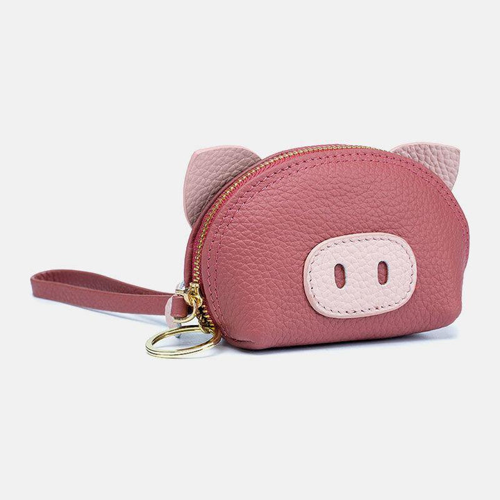 Women Genuine Leather Casual Cute Animal Pig Pattern Mini Hand Carry Coin Bag Storage Bag - Trendha