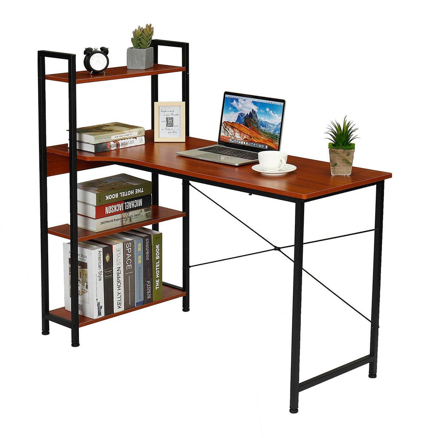 Douxlife DL-OD05 H-Shaped Computer Laptop Desk 15mm E1MDF X-Shaped Sturdy Steel Structure with 4 Tiers Bookshelf Perfect for Home Office - Trendha