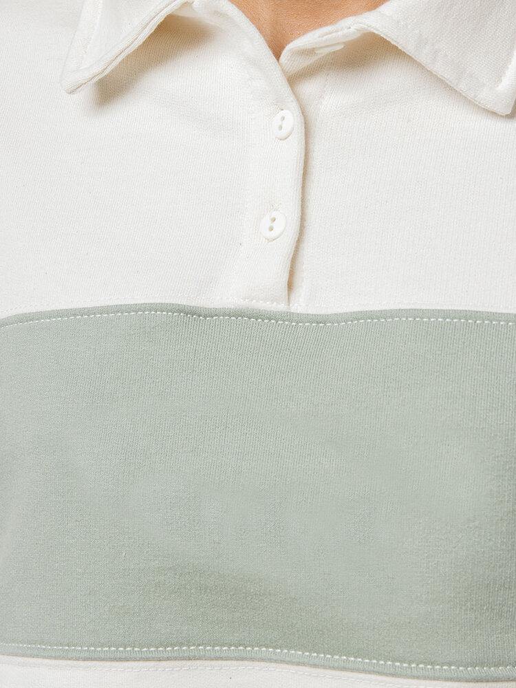 Women Patchwork Color Block Green Pullover Long Sleeve Bodycon Hem Sweatshirts - Trendha