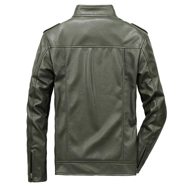 Mens Multi-pocket Faux Leather Stand Collar Jacket - Trendha