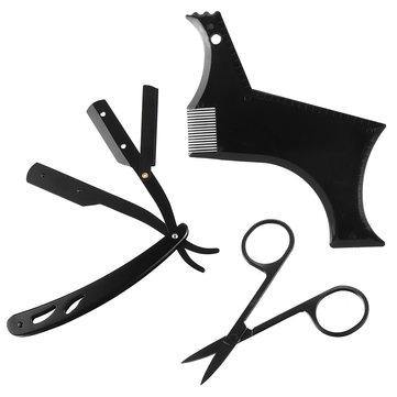 3Pcs/set Men's Beard Comb Stainless Steel Razor Scissors - Trendha