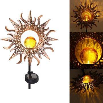 Outdoor Wrought Iron Ground Plug Solar Lawn Lamp Golden Sun Retro Hollow Courtyard Landscape Projection Lamp - Trendha