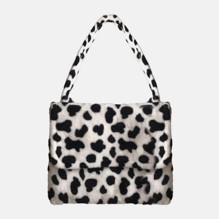 Women Felt Fashion Casual Leopard Pattern Soft Warm Shoulder Bag Handbag - Trendha