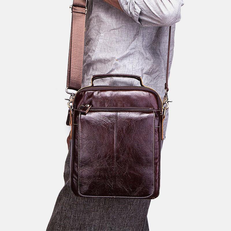 Men's Retro Genuine Leather Crossbody Bag with Multiple Pockets and Layers - Trendha
