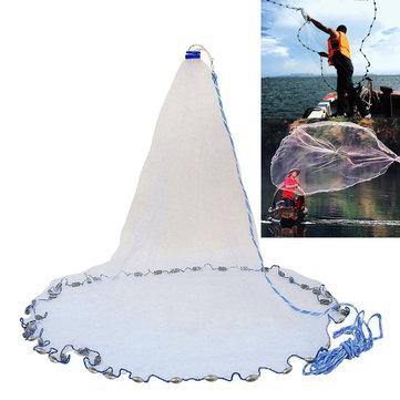 2.4m-4.8m Large Hand Cast Fishing Net Spin Network Bait Fish Net Portable Sinker Net - Trendha