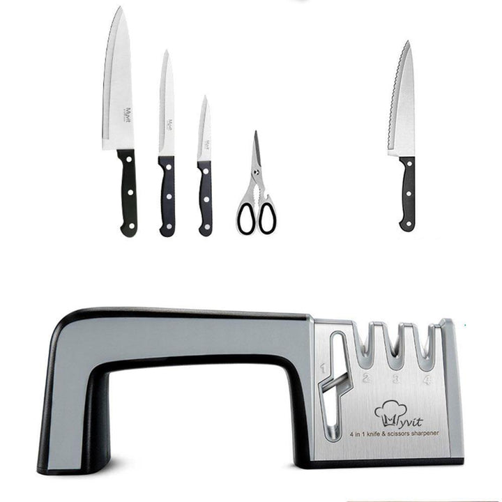 MYVIT Knife Sharpener 4 in 1 Diamond Coated & Fine Ceramic Rod Shears and Scissors Knife Sharpening Sharpen Stone - Trendha