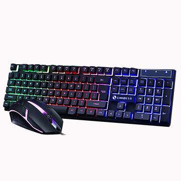 104 Keys Gaming Keyboard USB Wired RGB Backlight Multi-Colored Changing Ergonomic Optical Keyboard and Mouse Set for PC Gamer Laptop - Trendha