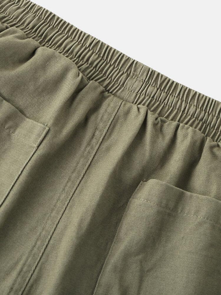 Mens Cotton Solid Color Multi Pocket Loose Drawstring Shorts - Trendha