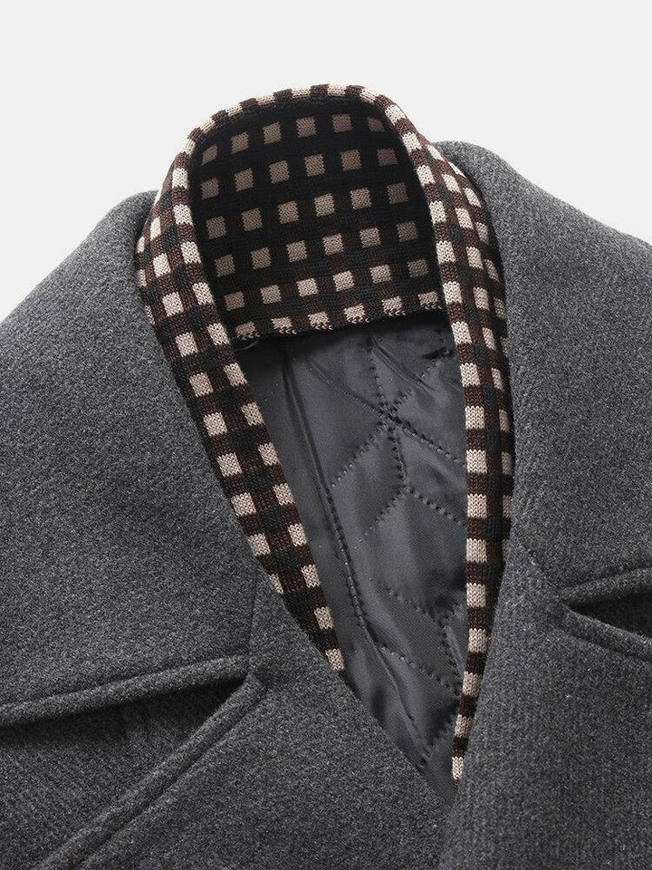 Mens Double Breasted British Style Scarf Business Woolen Thick Fit Lapel Coat - Trendha