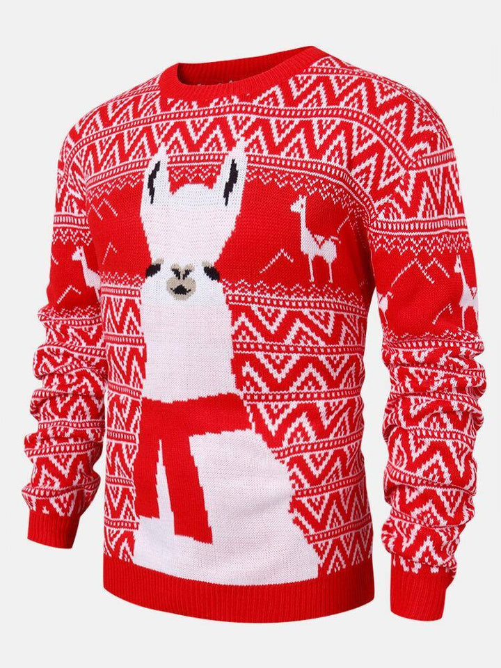 Christmas Mens Cartoon Alpaca & Geometry Knitted Warm Pullover Sweaters - Trendha