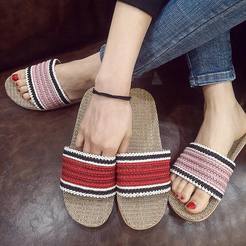 Women Knitted Strap Slip Resistant Open Toe Home Slippers - Trendha