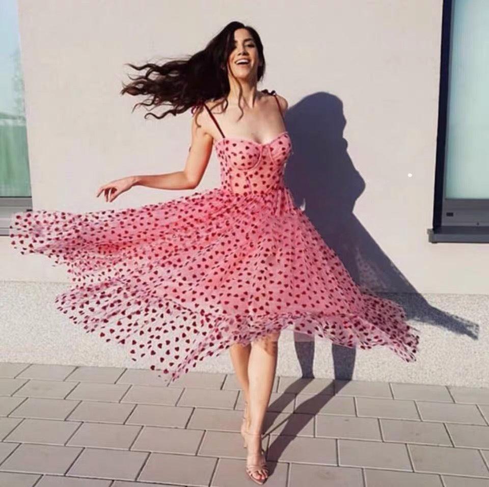 Bandeau waist and big swing love polka dot dress - Trendha