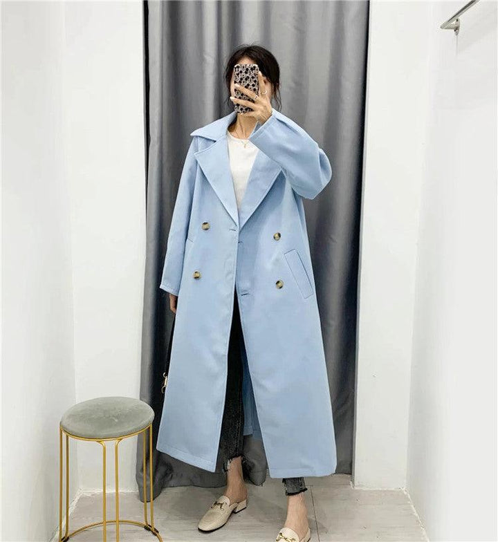 Double breasted blue woolen coat - Trendha