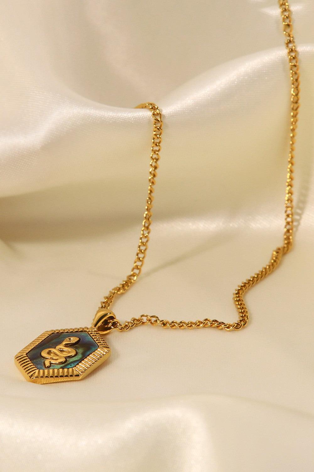 18K Gold Plated Snake Geometric Pendant Necklace - Trendha
