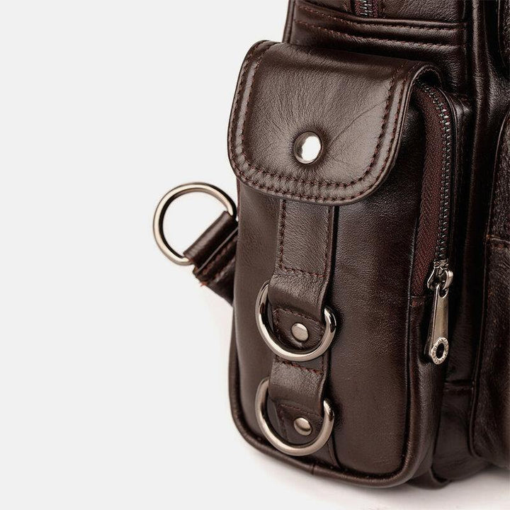 Men Genuine Leather Multifunction Multi-Carry Outdoor Travel Cowhide Crossbody Bag Backpack - Trendha