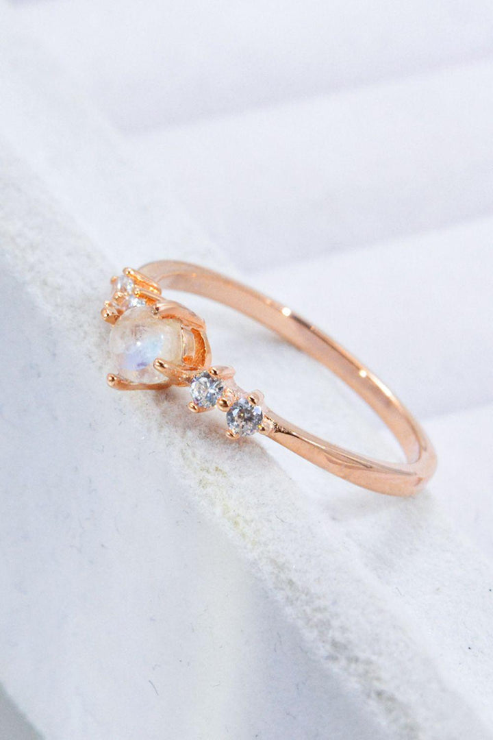 Natural Moonstone and Zircon 18K Rose Gold-Plated Ring - Trendha