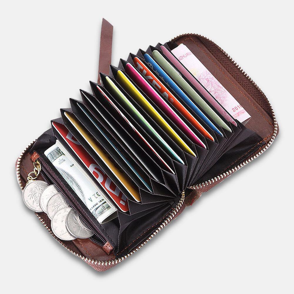Men Genuine Leather Retro RFID Anti-theft Multi-card Slot Organ Card Holder Coin Purse Wallet - Trendha