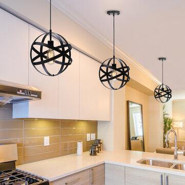E26 12'' Industrial Ceiling Pendant Lighting Fixture Metal Spherical Globe Chandelier with Remote Control AC110V - Trendha