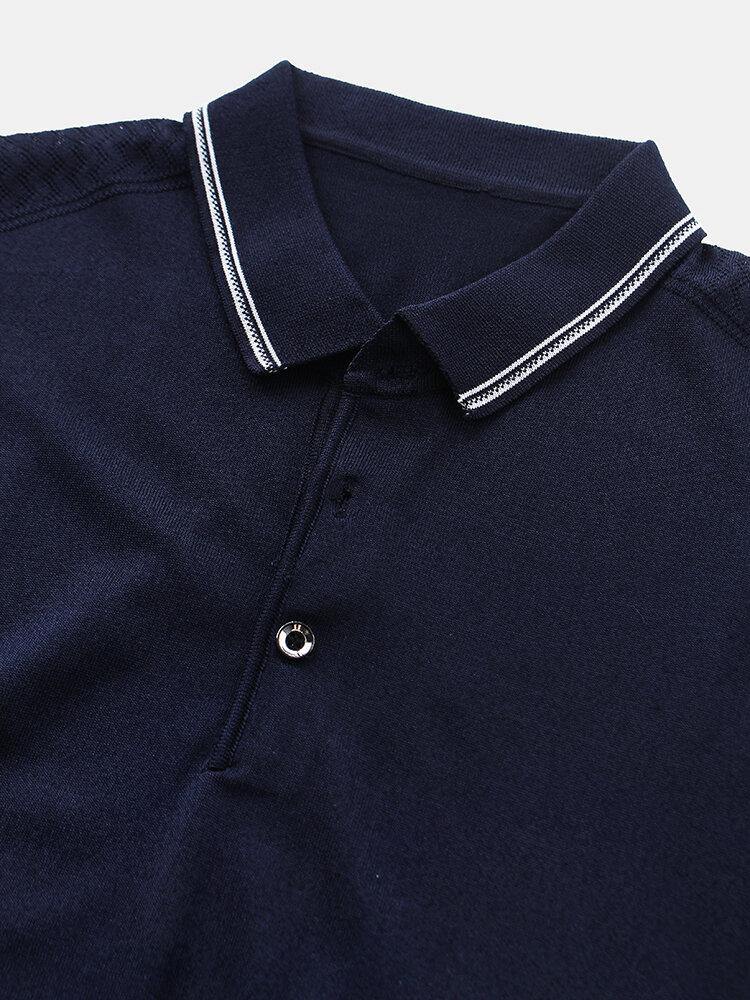 Mens Solid Color Fold Down Collar Breathable Half Open Casual Golf Shirts - Trendha