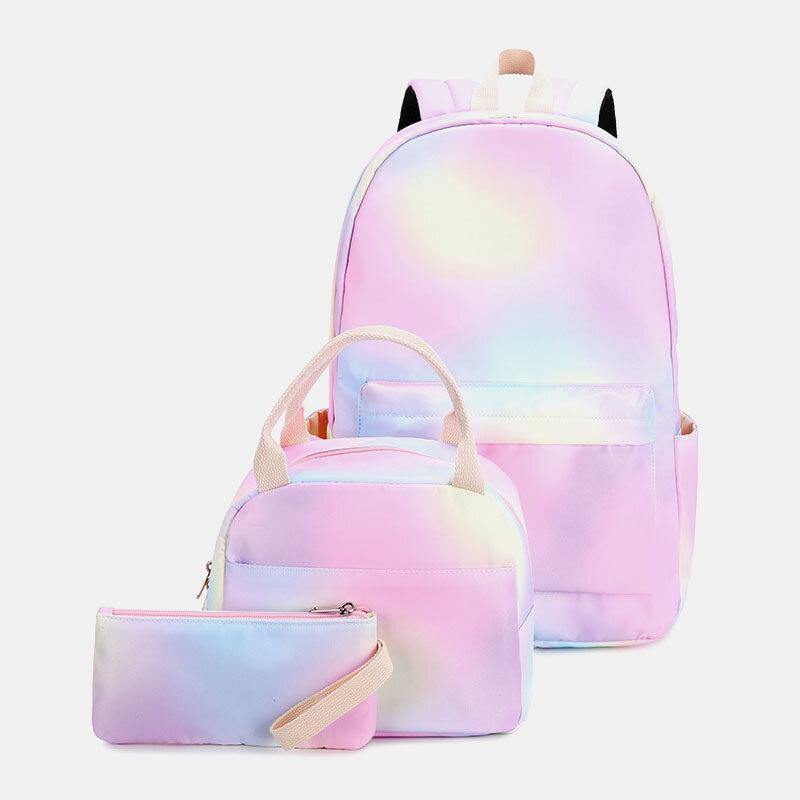 Women 3PcsSuits Large Capacity Waterproof Color Gradients Backpack Schoolbag - Trendha