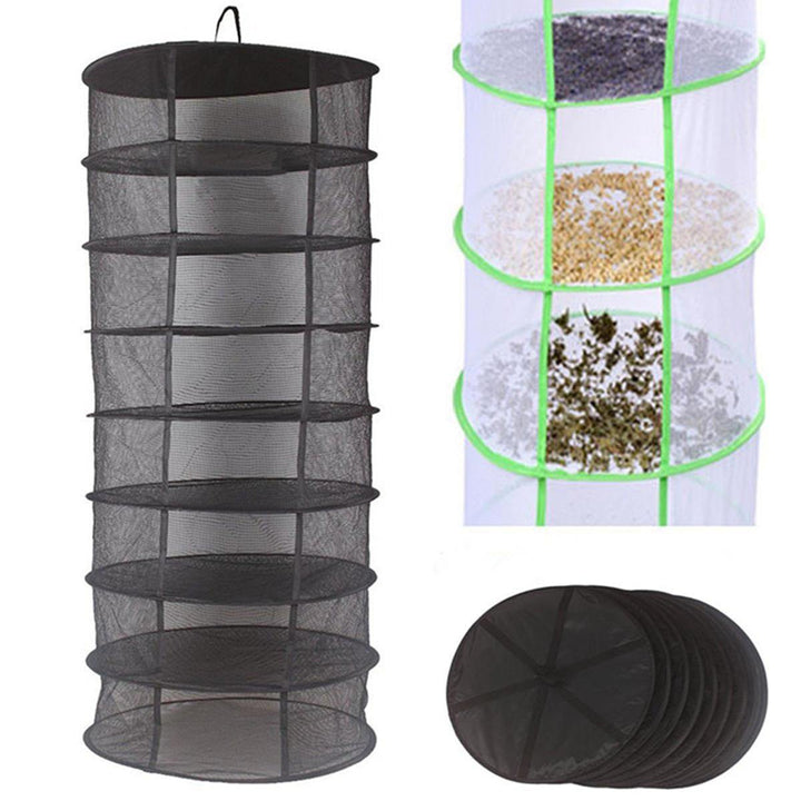 2ft 8 Layer Black Mesh Collapsible Hanging Herb Hydroponic Drying Dryer Rack Storage Net - Trendha