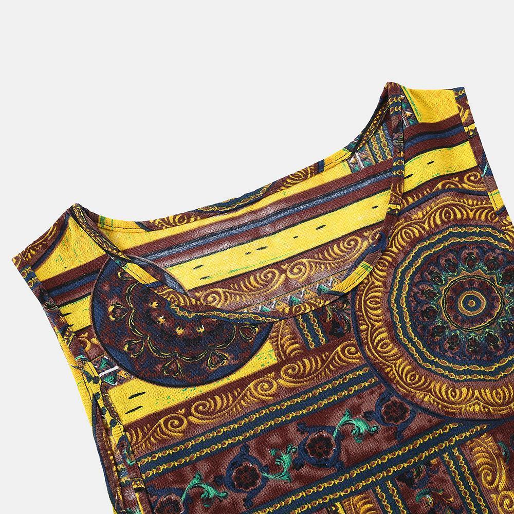 Mens 100% Cotton Summer Ethnic Floral Printed Sleeveless Casual Vest - Trendha