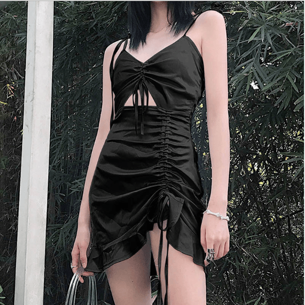 Strap bow knot V-neck dress - Trendha