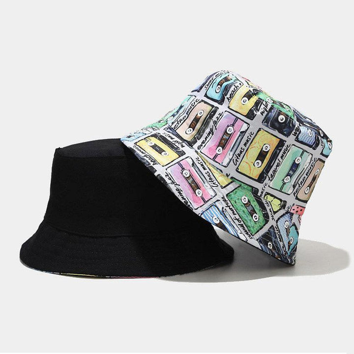 Women Cotton Tape Printing Pattern Colored Double-Sided Wearing Trend Sunshade Bucket Hat - Trendha
