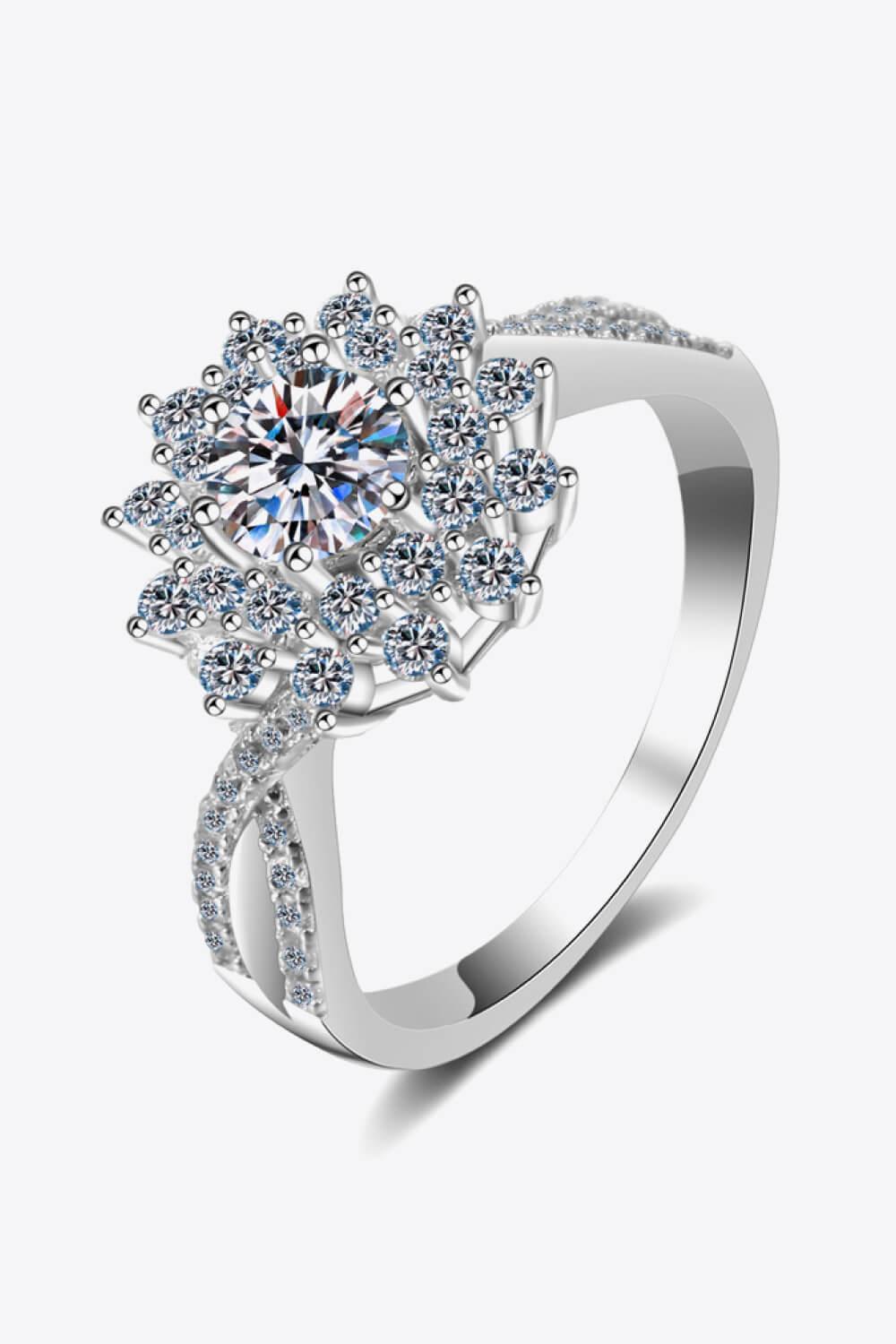 Moissanite Flower-Shape Split Shank Ring - Trendha