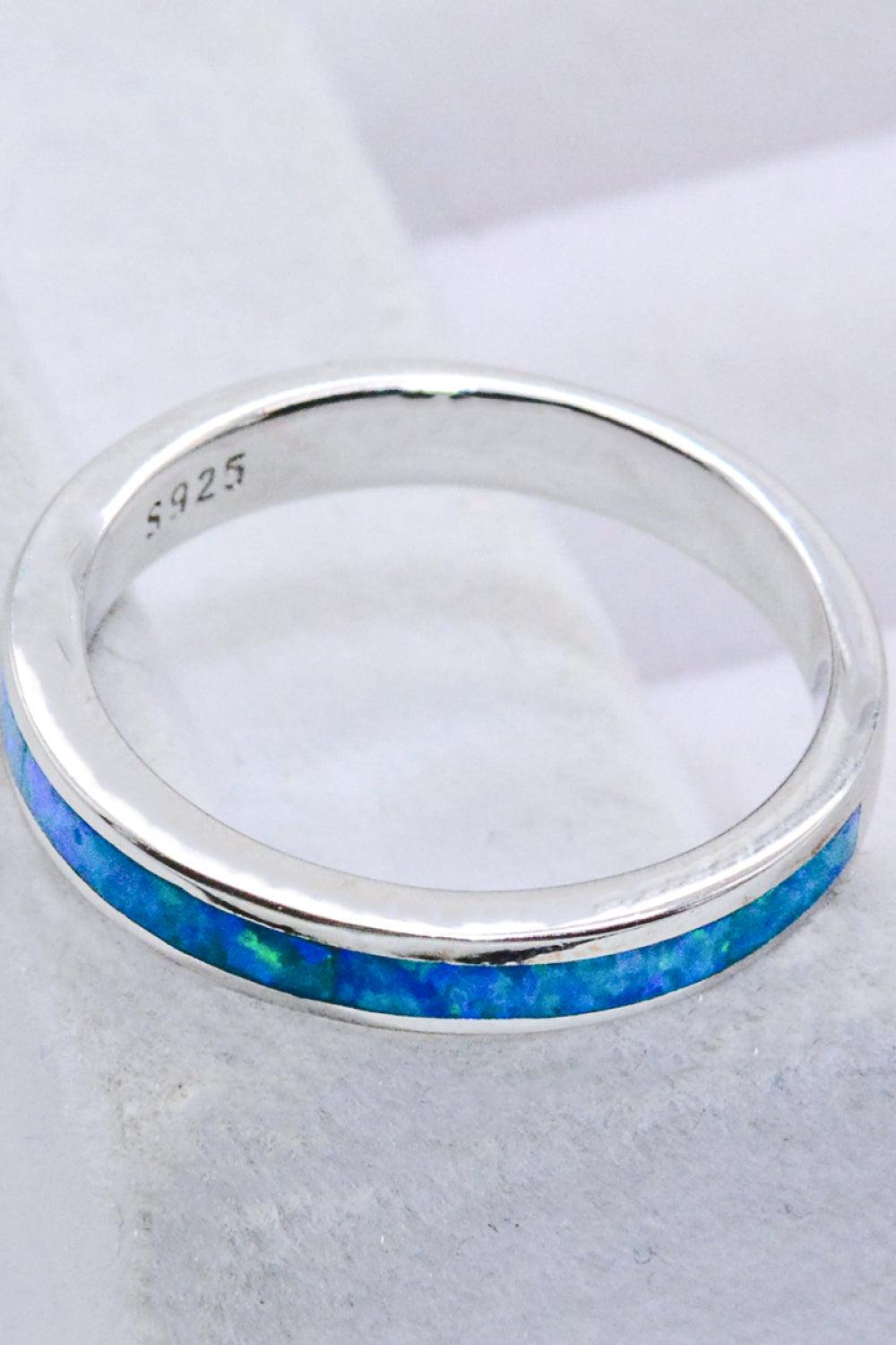 925 Sterling Silver Opal Ring in Sky Blue - Trendha