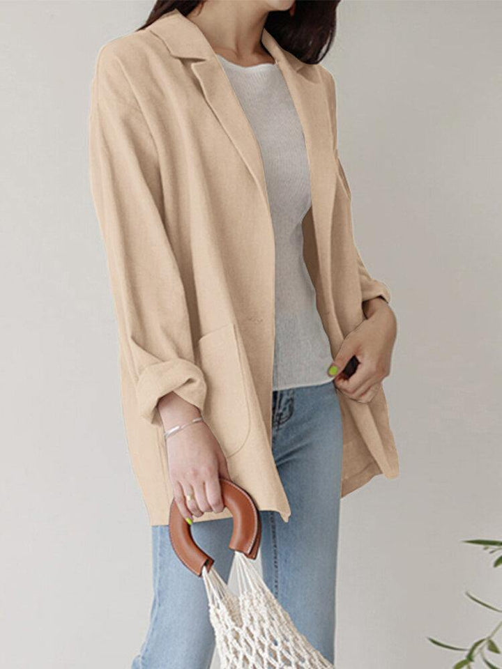 Women Plain Turn-Down Collar Casual Stylish Long Sleeve Blazer With Pockets - Trendha