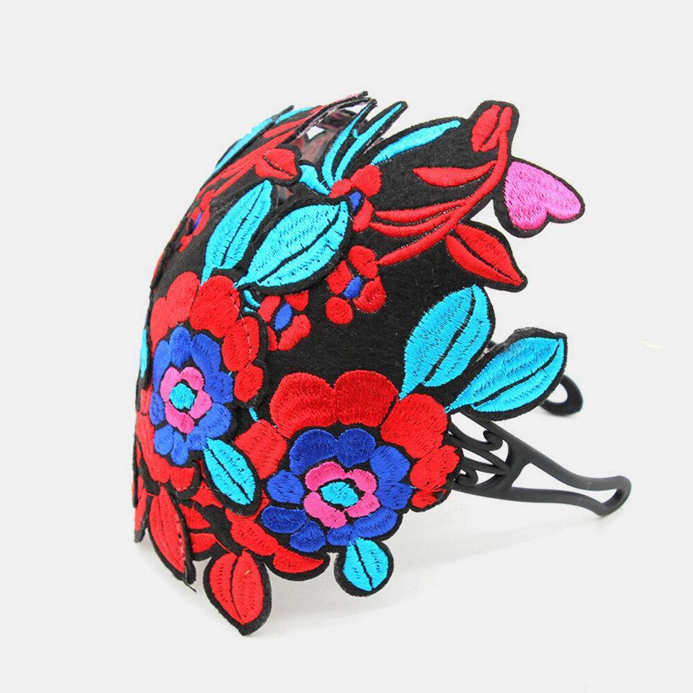 Women Manual Vintage Embroidery Hallow Ethnic Style Flower Printing Headband - Trendha