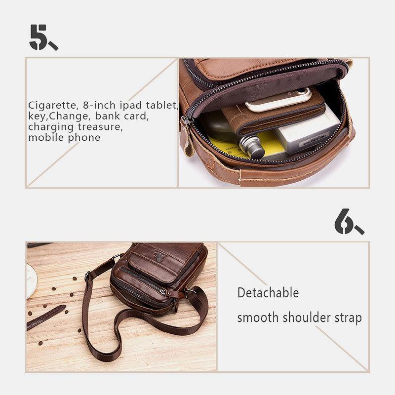 Men Genuine Leather Multifunction Multi-Pocket Waterproof Crossbody Bag Shoulder Bag - Trendha