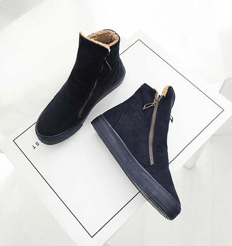 Plus velvet warm short tube cotton boots British style personality side zip Martin boots - Trendha
