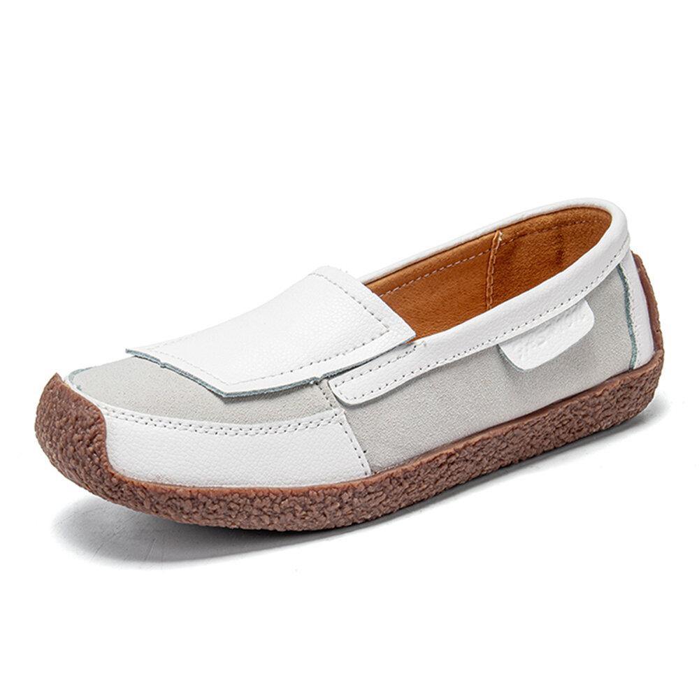 Women Comfy Leather Splicing Soft Slip On Flat Loafers - Trendha