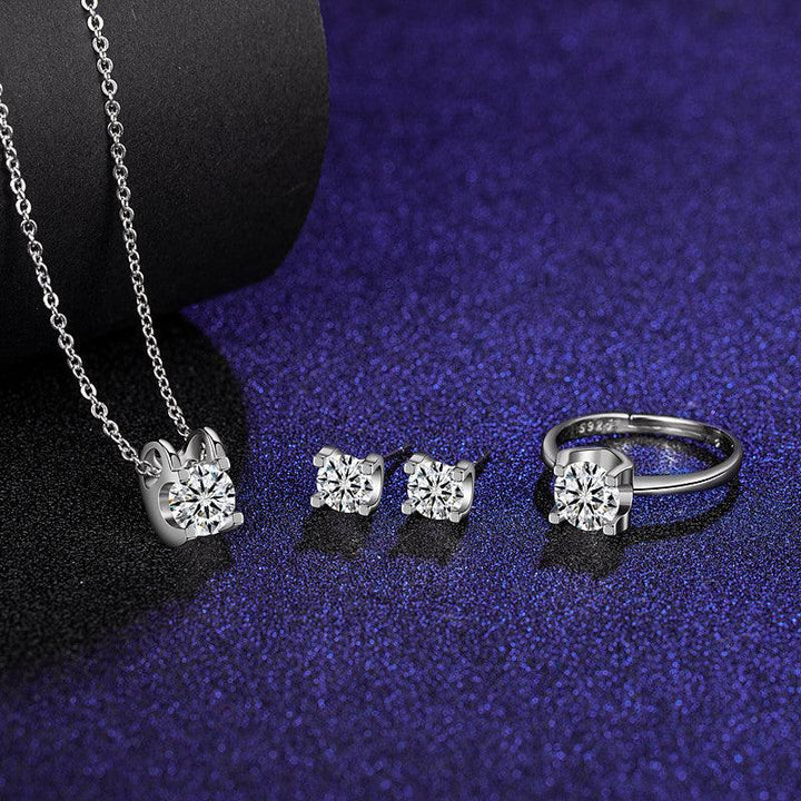 Six Claw Moissanite Ring Stud Necklace Women's Jewelry Set - Trendha