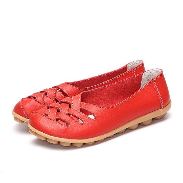 Hollow Out Leather Loafers Moccasin Casual Flat Shoes - Trendha