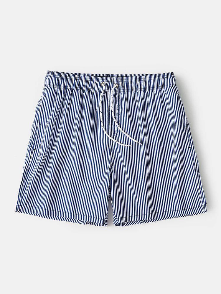 Mens Lightweight Blue Striped Quick Drying Beach Mesh Line Drawstring Casual Shorts - Trendha