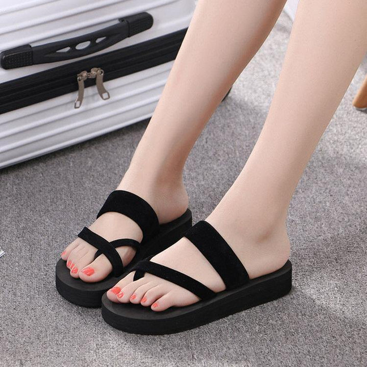 Women Clip Toe Solid Color Casual Home Wedge Slippers - Trendha