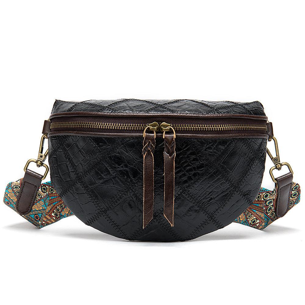 Leather stitching fashion embossed crossbody national trend chest bag - Trendha