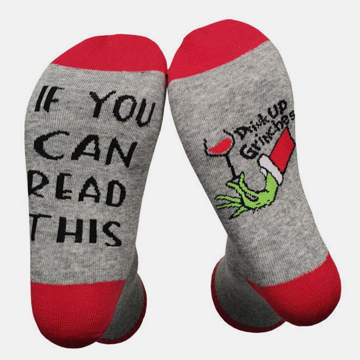 Unisex Cotton Jacquard Casual Festive Christmas Day Letter Pattern Couple Socks Tube Socks - Trendha